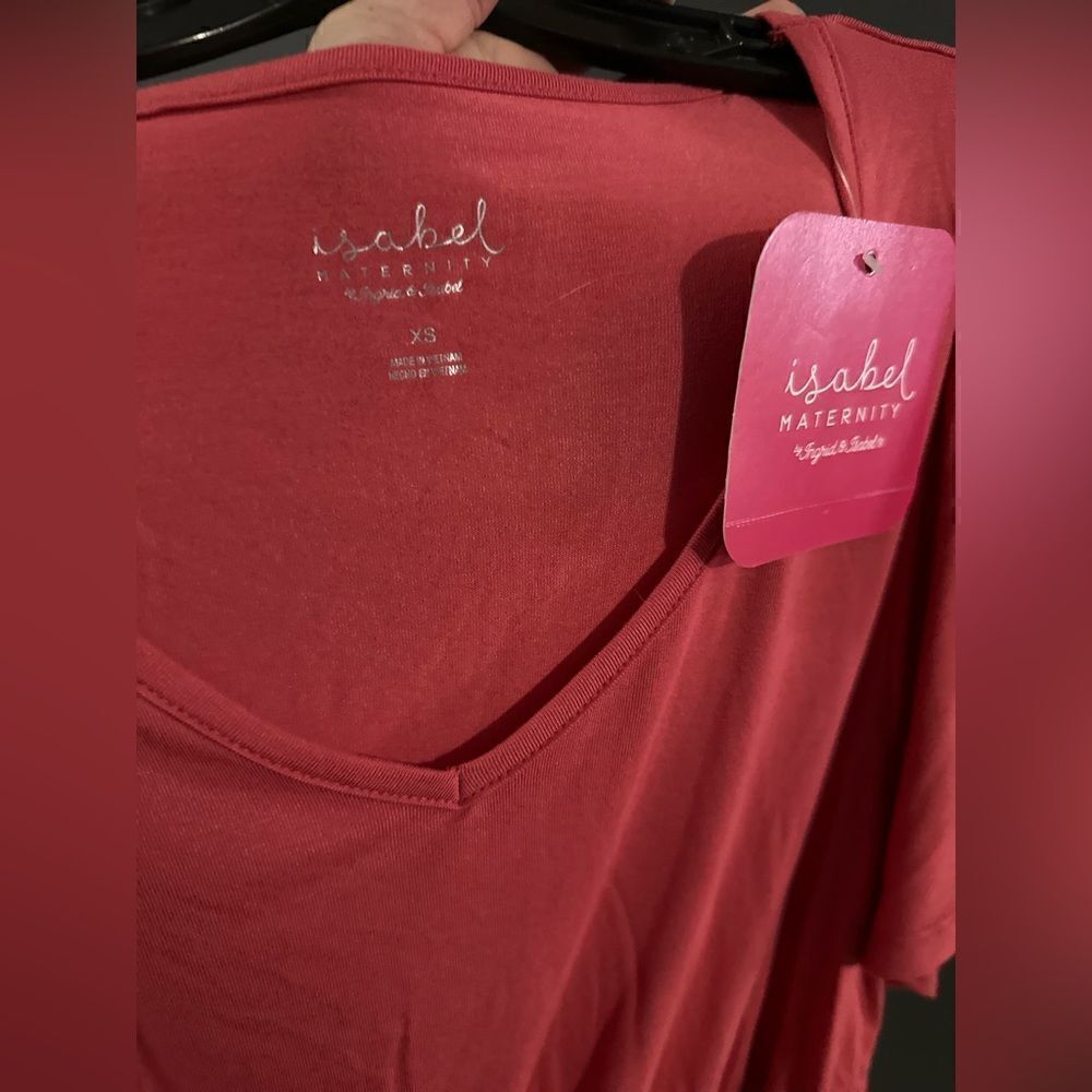 Isabel Maternity Flutter Short Sleeve Tie Waist Maternity Top Coral Res NWT XS - Picture 6 of 15